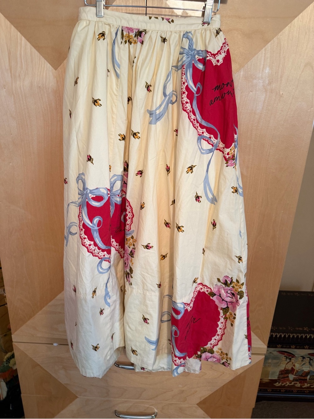 Anthropologie Cream Maxi Skirt with Red Print - Picture 2 of 4